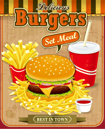 Fast food retro poster design vector Retro font poster design poster fast food   