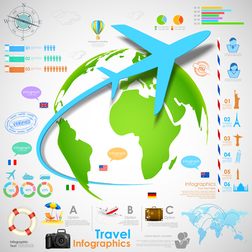 World airlines travel Infographics vector template 01 world travel infographics airlines   