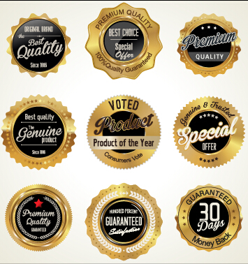 Golden luxury commercial labels with badges vector 02 labels golden commercial badges   