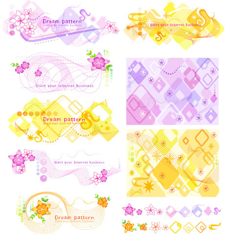 Floral patterns background vector yellow purple orange decorative pattern background material   