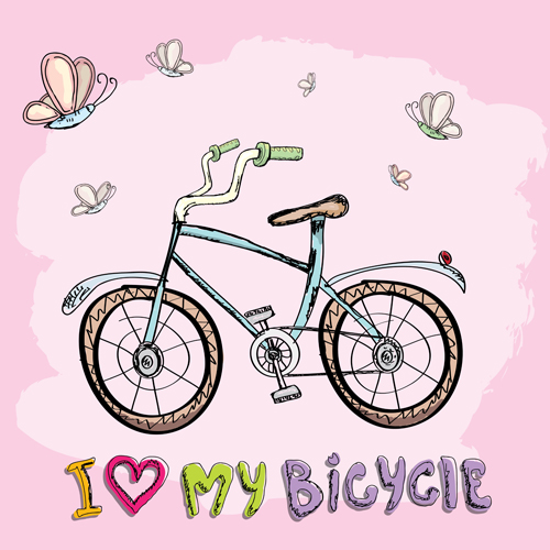 Hand drawn I love my bicycle design vector 10 love hand drawn design bicycle   