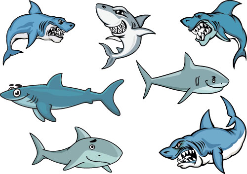 Cartoon funny shark vector material 05 shark material funny cartoon   