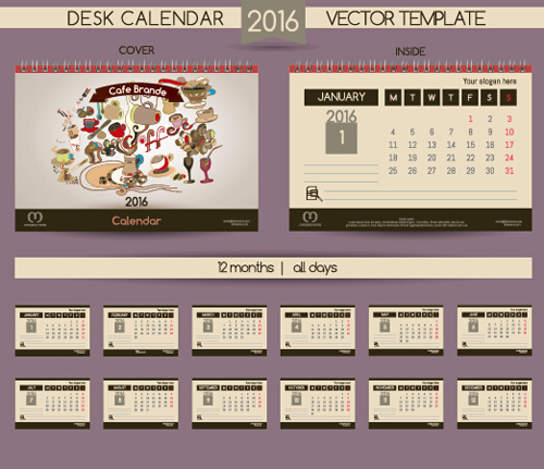 2016 New year desk calendar vector material 34   