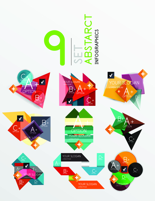 Colored origami infographic elements illustration vector 08 infographic illustration elements colored   