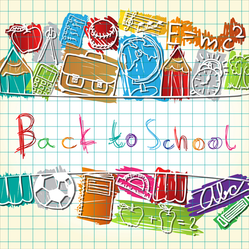 Colored pencil hand drawn school elements vector 02 school hand drawn elements colored   