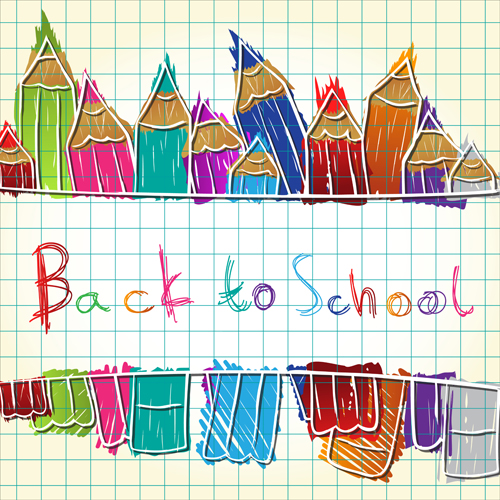 Colored pencil hand drawn school elements vector 01 school pencil hand drawn colored   