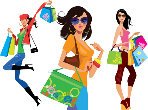 Beautiful shopping girls illustration vector 01 shopping girls beautiful   