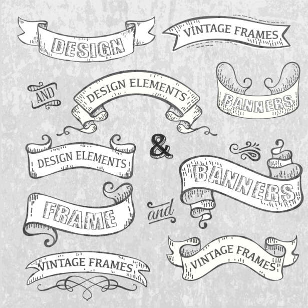 Vintage ribbon labels with ornaments vector 01 vintage ribbon ornaments labels   