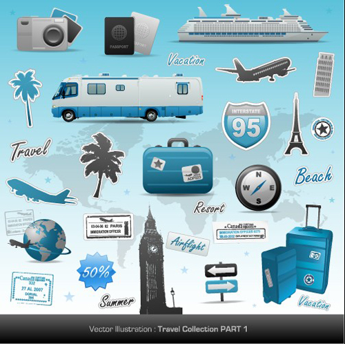 Vivid travel icons collection vivid travel icons   