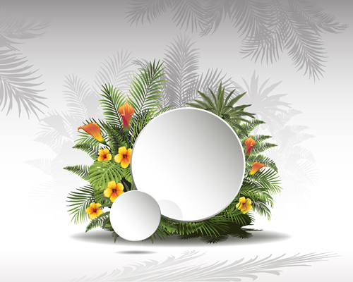 Circle paper and tropical plants vector background 02 Vector Background tropical plants circle background   