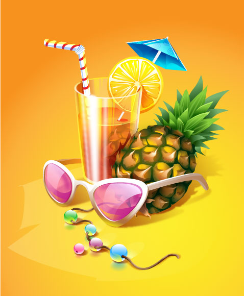 Cool summer drinks vector pineapple lemon glasses drinks   