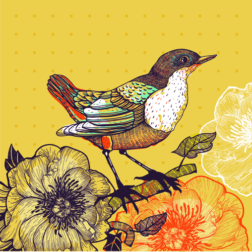 Hand drawn Floral Backgrounds with Birds vector 01 hand-draw hand drawn floral background floral birds bird   