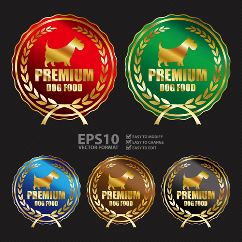 Golden laurel wreath badges vectors set 08 laurel wreath golden badges   