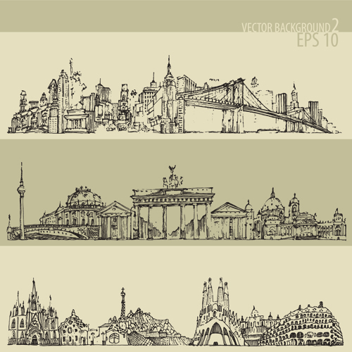 Hand drawing city retro background vector 02 Retro font Hand drawing drawing background   