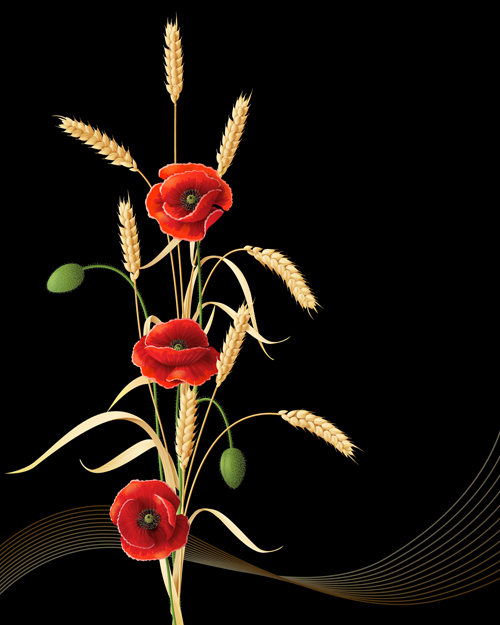 Poppy with wheat design vector background 02 wheat Vector Background poppy background   