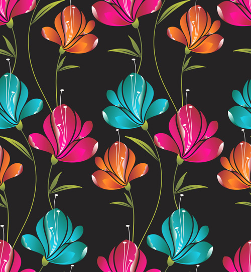 Colored Flower Seamless pattern vector 02 seamless pattern flower colored   