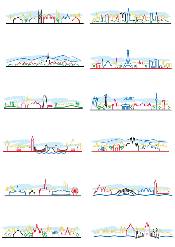 Colored outline world famous buildings vector banner world famous buildings famous buildings banner   