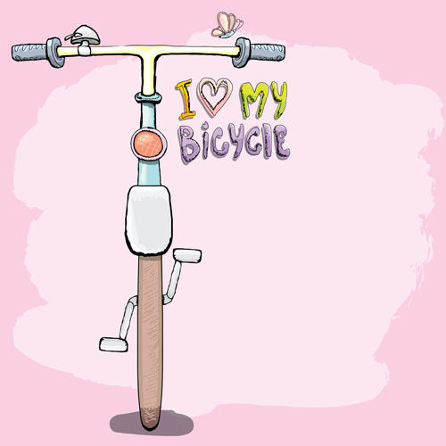 Hand drawn I love my bicycle design vector 06 love hand drawn design bicycle   