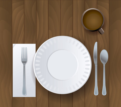 Realistic plates and cutlery vector set 07 realistic plates cutlery   