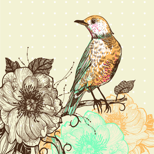 Hand drawn Floral Backgrounds with Birds vector 05 hand-draw hand drawn floral background floral birds bird   