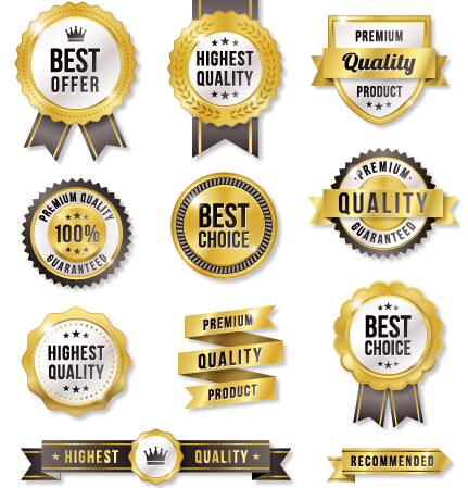 Gold labels with gray ribbon vector ribbon labels gray gold   