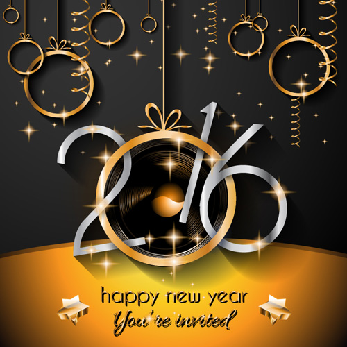 2016 new year labels background with golden ornaments vector year ornaments new labels golden background 2016   