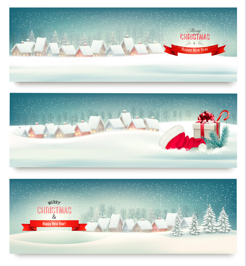 Christmas banners with winter snow vector set 09 winter snow christmas banners   