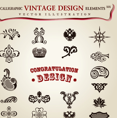 Set of Calligraphic vintage Borders and label vector 07 vintage label elements element calligraphic borders   