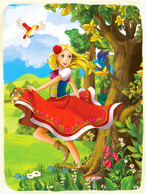 Cartoon girl with fairy tale world vector world fairy tale world fairy cartoon girl cartoon   