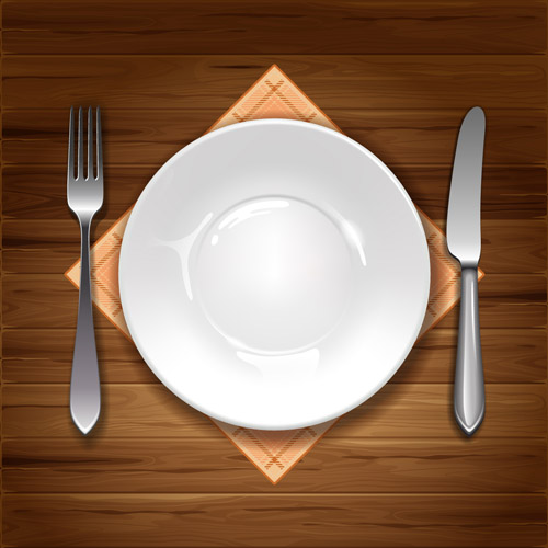 Realistic plates and cutlery vector set 08 realistic plates cutlery   