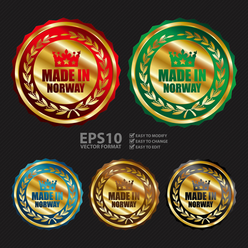 Golden laurel wreath badges vectors set 06 laurel wreath golden badges   