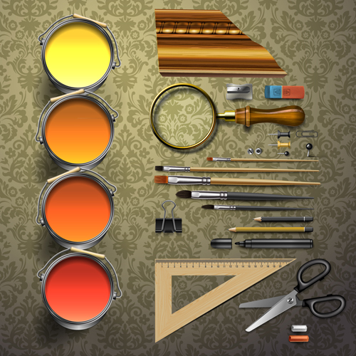 Paintbrush and art supplies vector background 01 paintbrush background art supplies   