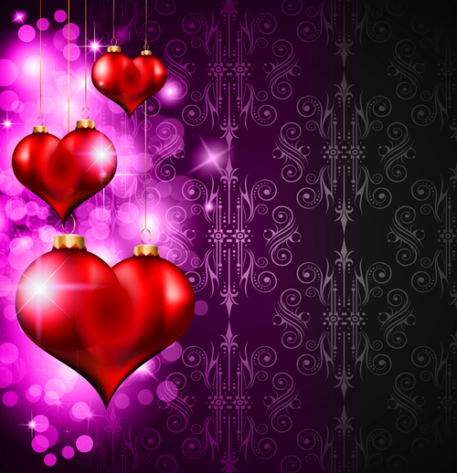 Heart hanging ornaments with Valentine day cards vector 03 Valentine ornaments heart hanging day cards   