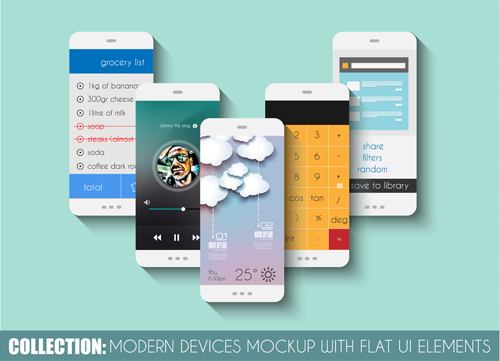 Mobile devices mockup with flat UI elements vector 03 mockup mobile flat elements designs   