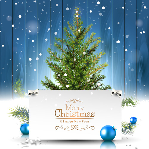 Christmas card with baubles and wood background vector wood christmas card baubles background   