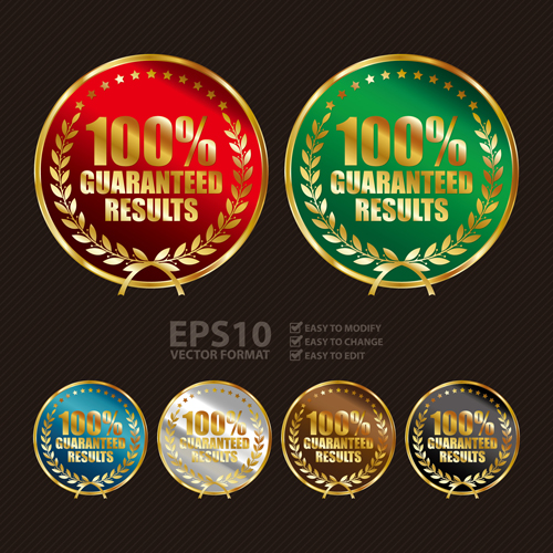 Golden laurel wreath badges vectors set 04 laurel wreath golden badges   