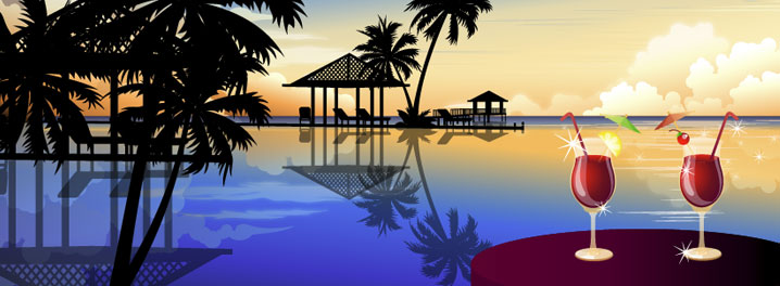 lake Drinks elements vector the scenery romantic coconut trees   