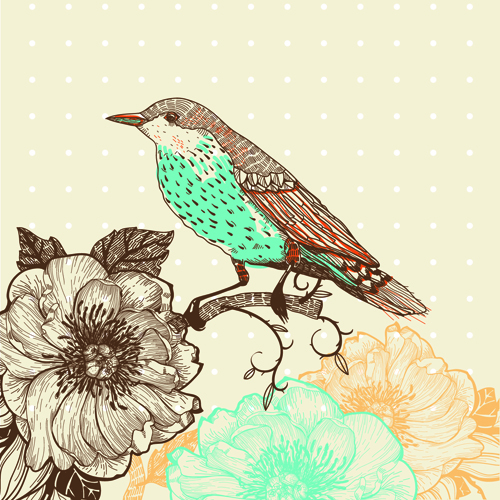 Hand drawn Floral Backgrounds with Birds vector 02 hand-draw hand drawn floral background floral birds bird   