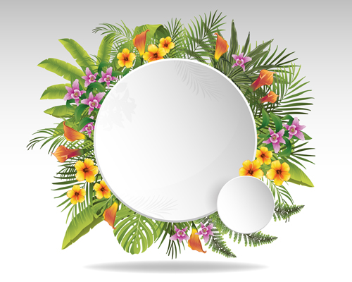 Circle paper and tropical plants vector background 01 Vector Background tropical plants circle background   