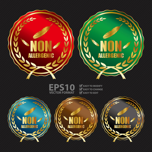 Golden laurel wreath badges vectors set 07 laurel wreath golden badges   