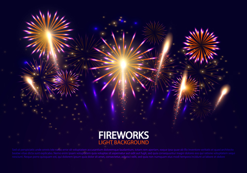 Beautiful fireworks light background art vector 01 light Fireworks beautiful background   