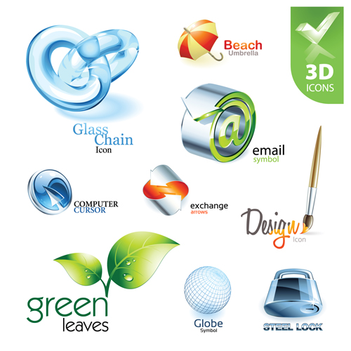 Shiny 3D logos and icons design vector 04 shiny logo icons   