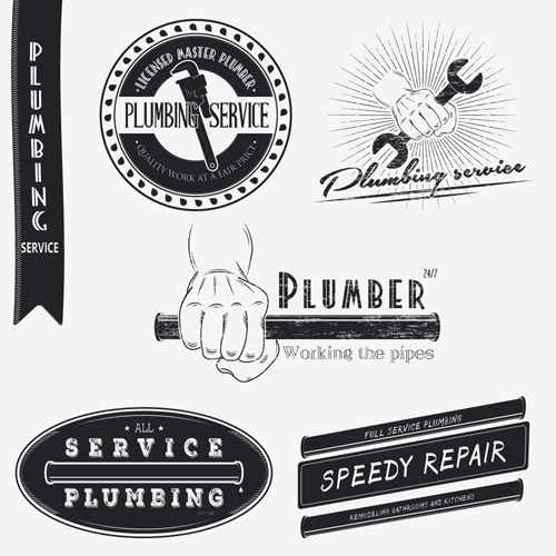 Vector plumber service logos with labels design 02 service Plumber logos labels   