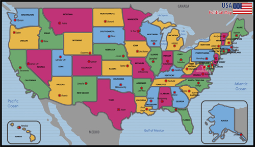 USA political map vector material 02 usa map vector map   