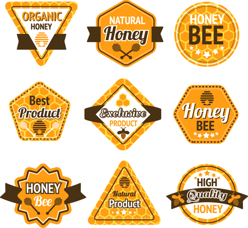 Bee honey labels retro design vector Retro font labels label honey   