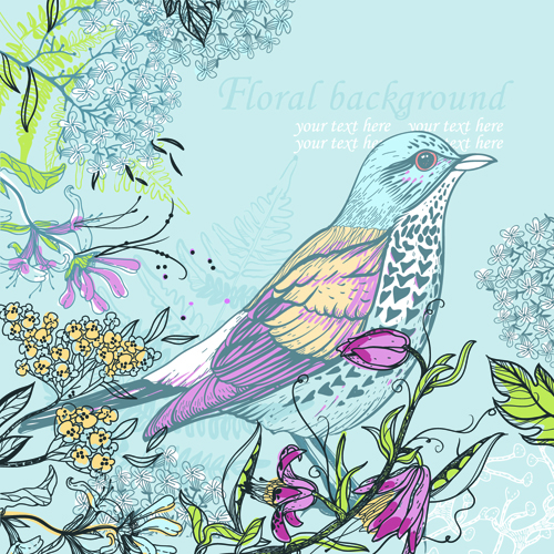 Hand drawn Floral Backgrounds with Birds vector 04 hand-draw hand drawn floral background floral birds bird   