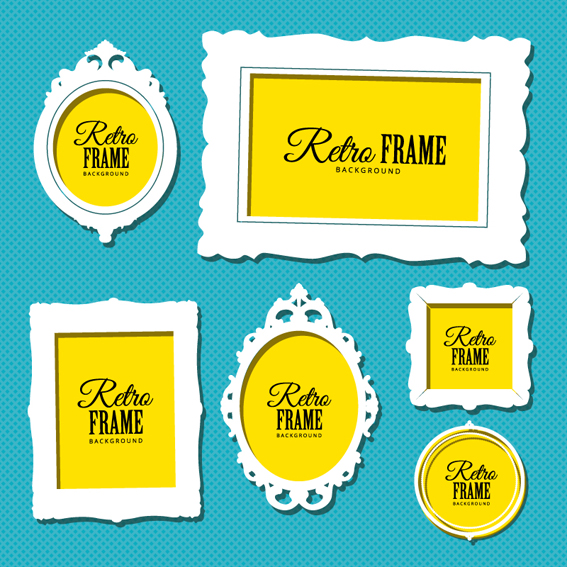 Retro yellow with white photo frame vector yellow Retro font photo frame photo frame   