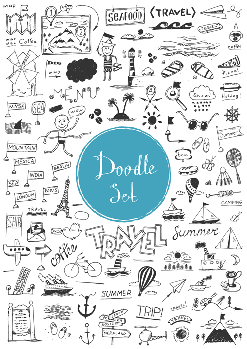 Doodle material vector set 15 material doodle   