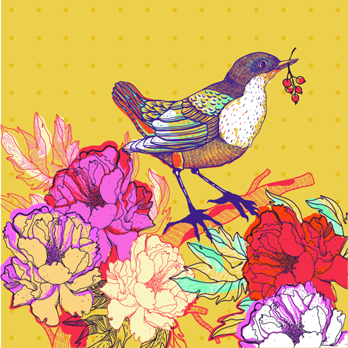 Hand drawn Floral Backgrounds with Birds vector 03 hand-draw hand drawn floral background floral birds bird   