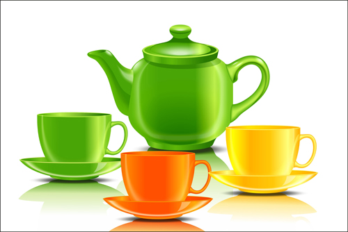 Colored teacup and teapot vector teapot teacup colored   